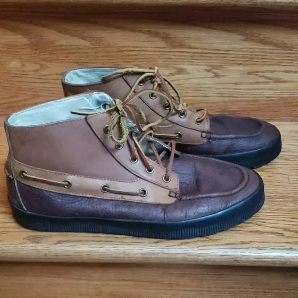 Polo Ralph Lauren Delmont Boots 10D‎ Brown Leather Two-Tone Moc Toe Boat Shoes